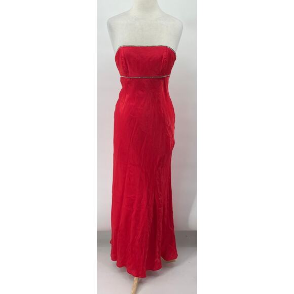 Vintage 90s Maxi Gown Strapless Corset Lace Up Open Back Iridescent Red Womens S - Picture 4 of 14